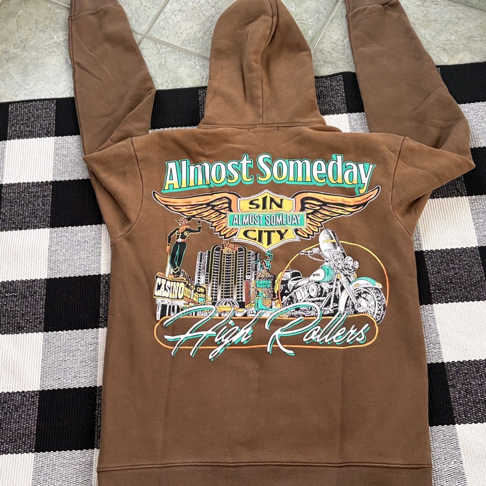 Almost Someday Fade Brown Hoodie With Graphic Print
